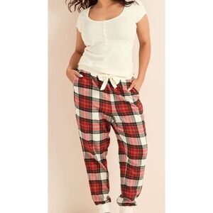 Adore me pajamas set short sleeve cotton with plaid pants size M new